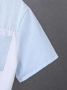 Boys Colourblock Pocket Patched Shirt & Shorts - Blue and White - View 3