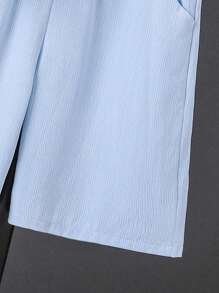 Boys Colourblock Pocket Patched Shirt & Shorts - Blue and White - View 4