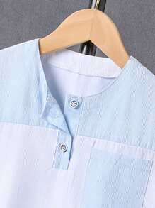 Boys Colourblock Pocket Patched Shirt & Shorts - Blue and White - View 5