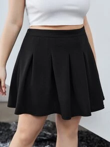 SHEIN Qutie Plus High Waist Pleated Skirt - Black - View 4