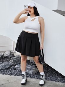 SHEIN Qutie Plus High Waist Pleated Skirt - Black - View 5