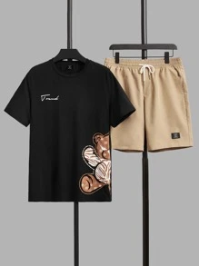 Manfinity RebelGame Men Cartoon Graphic Tee & Drawstring Waist Shorts - Multicolor - View 1