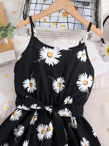 SHEIN Tween Girl Floral Print Cami Dress - Black - View 3