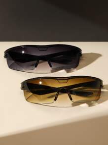 2 Stücke Plastik Wickel-Rundbrillen Set mit Farbverlauf-Linsen für Damen, Kombination für Outdoor-Freizeitaktivitäten, Reiten, Musikfestivals, Accessoires für Sommer, Strandurlaub, Outdoor, Reisen, Preppy-Stil für den Schulanfang