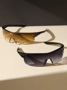 2 Stücke Plastik Wickel-Rundbrillen Set mit Farbverlauf-Linsen für Damen, Kombination für Outdoor-Freizeitaktivitäten, Reiten, Musikfestivals, Accessoires für Sommer, Strandurlaub, Outdoor, Reisen, Preppy-Stil für den Schulanfang