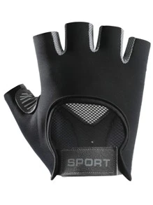 1pair Mesh Half-finger Cycling Gloves - Black - View 3