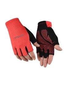 1pair Mesh Half-finger Sports Gloves - Red - View 2