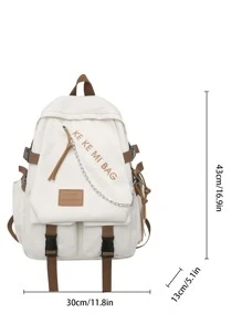 字母貼片鏈條裝飾功能背包書包，適合畢業生、青少年女孩、新生、大二、大三、大學、大學和高中，非常適合戶外、旅行和返校 - 白色 - 查看 2