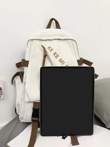 字母貼片鏈條裝飾功能背包書包，適合畢業生、青少年女孩、新生、大二、大三、大學、大學和高中，非常適合戶外、旅行和返校 - 白色 - 查看 3