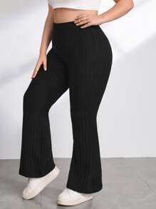 CovetEZ 大码休闲纯色高腰裤 - 黑色 - 查看 1