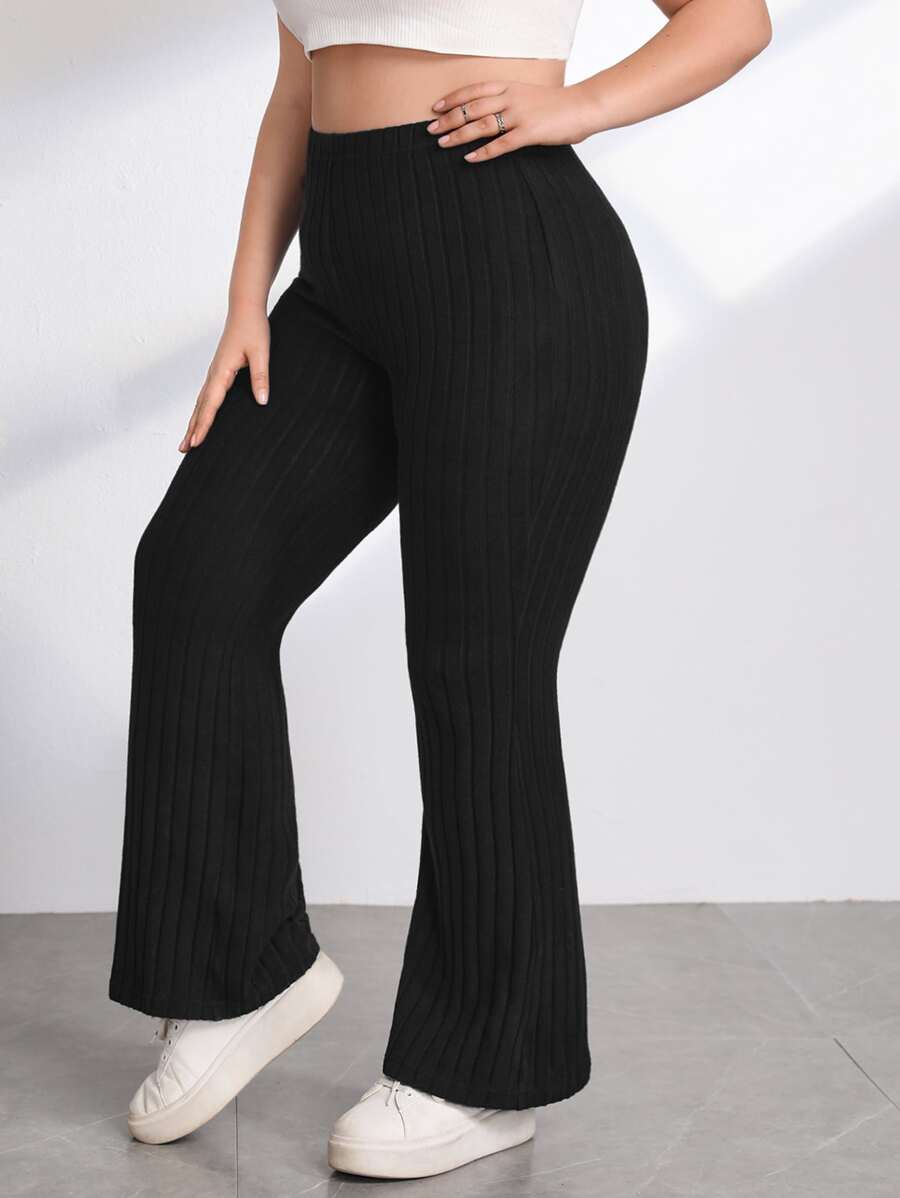 CovetEZ 大码休闲纯色高腰裤 - 黑色 - 查看 1