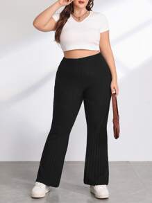 CovetEZ 大码休闲纯色高腰裤 - 黑色 - 查看 3