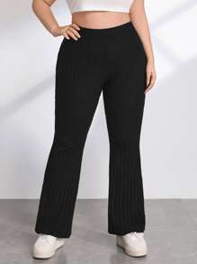 CovetEZ 大码休闲纯色高腰裤 - 黑色 - 查看 4