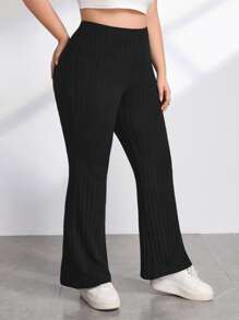 CovetEZ 大码休闲纯色高腰裤 - 黑色 - 查看 5