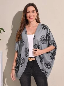 EMERY ROSE Abrigo con estampado de corazón de manga murciélago - Gris - Ver 3