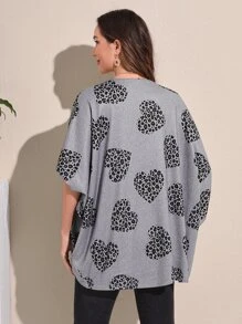 EMERY ROSE Abrigo con estampado de corazón de manga murciélago - Gris - Ver 4