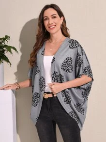 EMERY ROSE Abrigo con estampado de corazón de manga murciélago - Gris - Ver 2