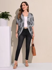 EMERY ROSE Abrigo con estampado de corazón de manga murciélago - Gris - Ver 6