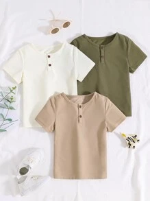 Toddler Boys 3pcs Quarter Button Waffle Knit Tee - Multicolor - View 1