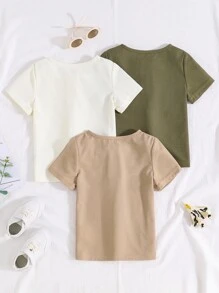 Toddler Boys 3pcs Quarter Button Waffle Knit Tee - Multicolor - View 2