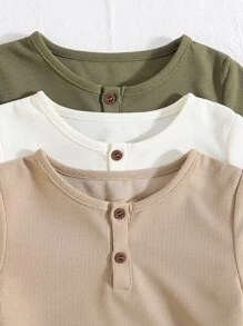 Toddler Boys 3pcs Quarter Button Waffle Knit Tee - Multicolor - View 5