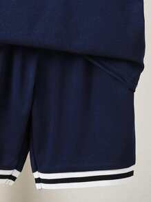 SHEIN 男童條紋修邊短袖上衣和短褲