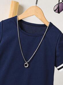 SHEIN 男童條紋修邊短袖上衣和短褲