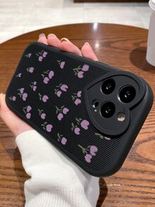 1pc TPU & PU Leather Heart & Flower Patterned Painted Phone Case Compatible With IPhone 11, 12, 13, 14, 15, 15 Pro, 15 Pro Max - Multicolor - View 4