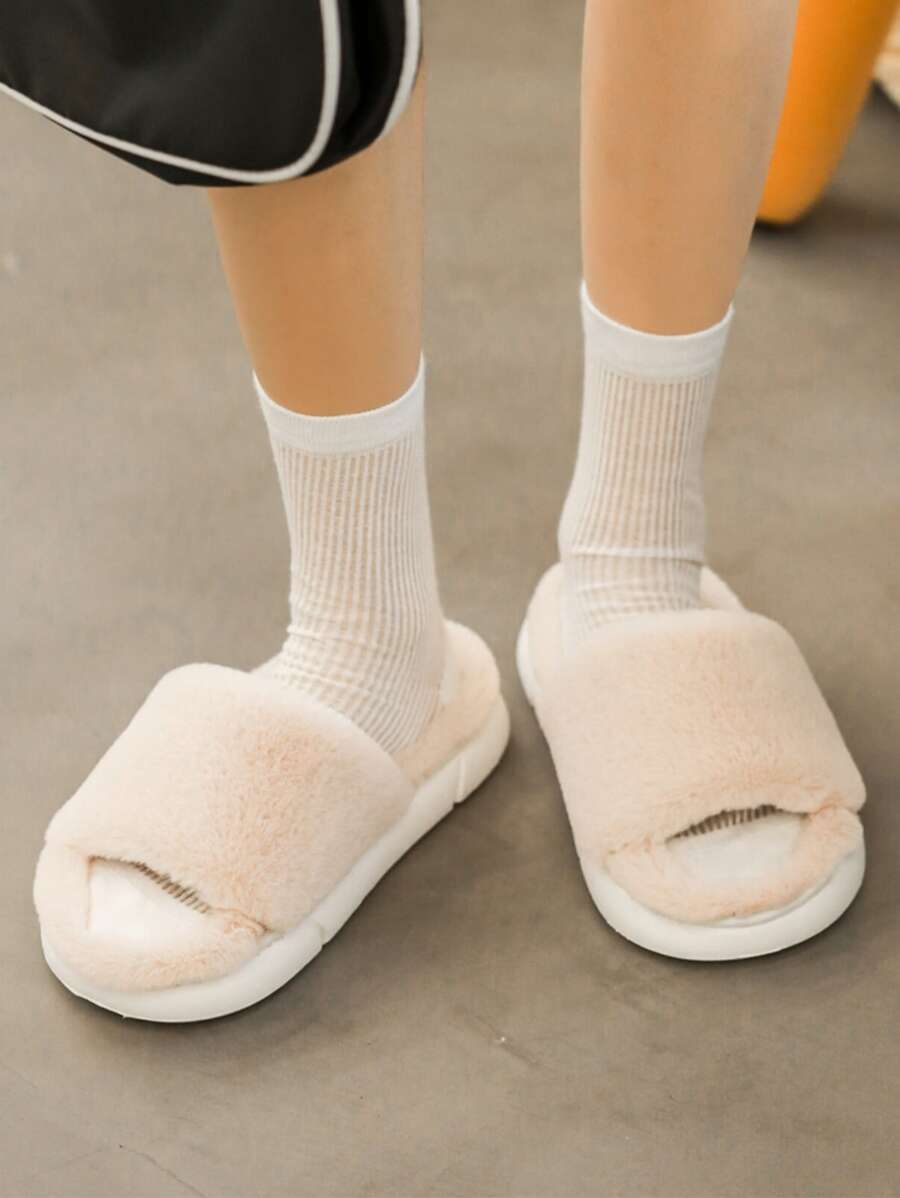 Minimalist Fluffy Bedroom Slippers - Apricot - View 1