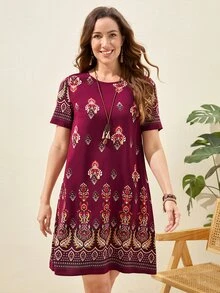 EMERY ROSE Graphic Print Tunic Dress - Multicolor - View 3