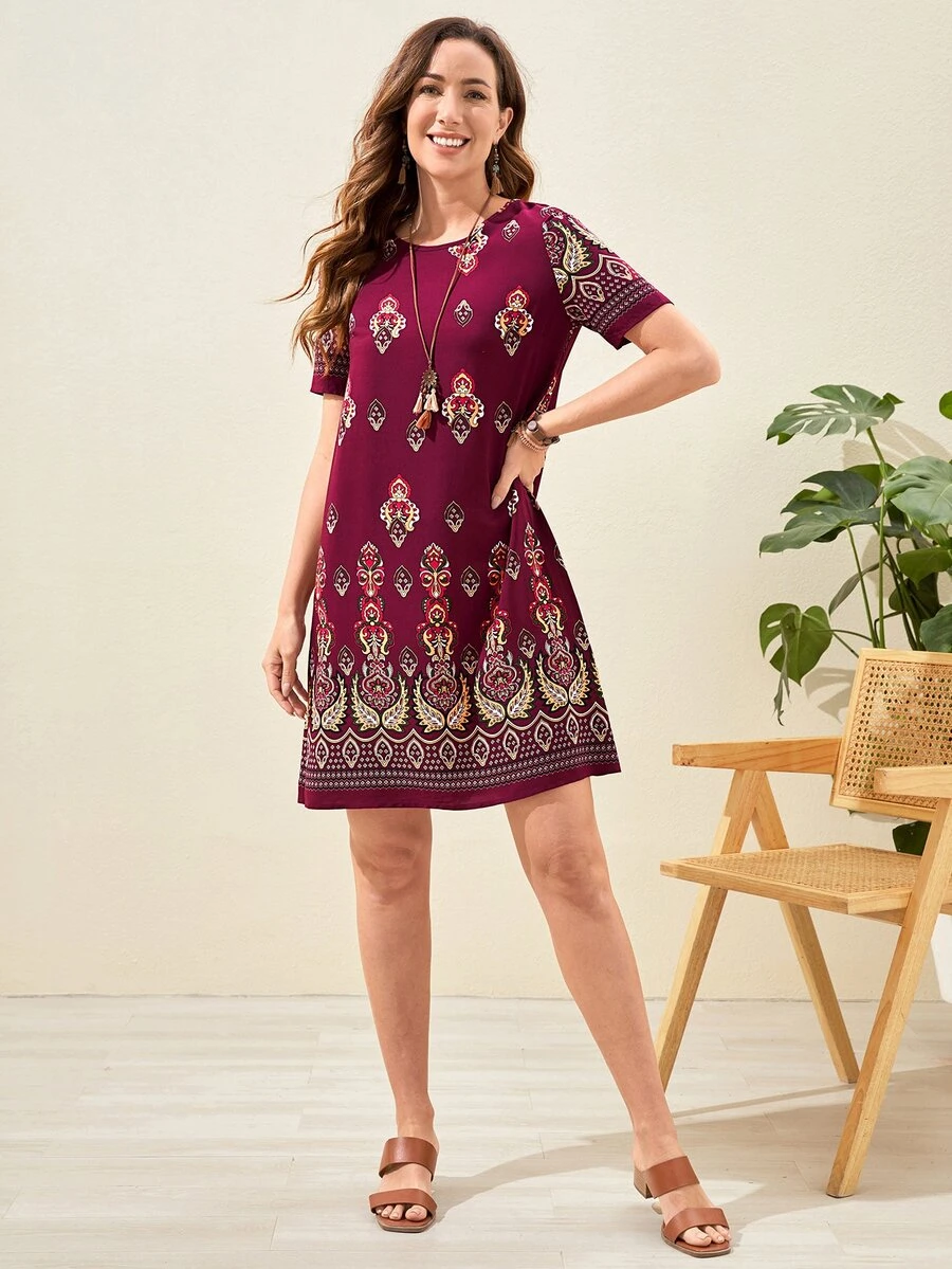 EMERY ROSE Graphic Print Tunic Dress - Multicolor - View 1