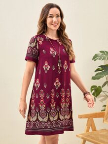 EMERY ROSE Graphic Print Tunic Dress - Multicolor - View 5