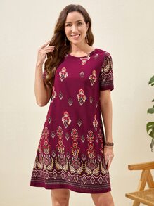 EMERY ROSE Graphic Print Tunic Dress - Multicolor - View 6