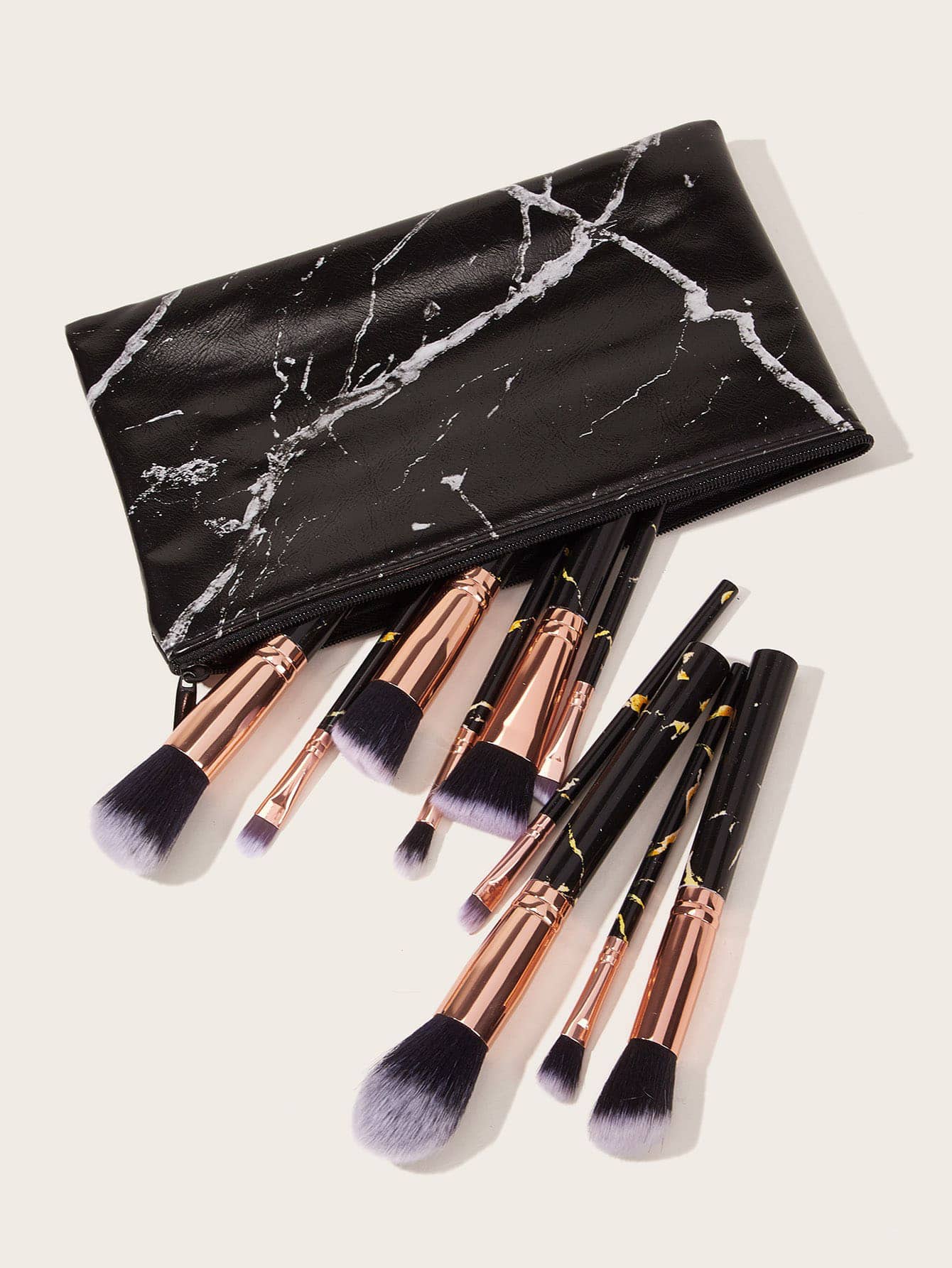 10pcs Marble Pattern Makeup Brush With Storage Bag,Brush Set,Makeup Brush Kit,Make Up Brush Set,Make Up Set Complete,Makeup Brush Set,Complete Makeup Kit,Brush Kit,Brushes Makeup Set,Makeup Gift Set,Set - Black - View 1