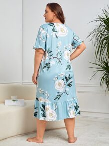 大碼印花荷葉邊睡裙 - 彩色 - 查看 2
