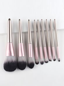 9pcs Soft Makeup Brush Set, Powder Brush, Highlighter Brush, Eyeshadow Brush, Portable Cosmetic Tools - Champagne - View 1