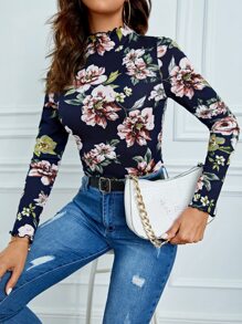 SHEIN Tall Áo thun nữ Xù nhỏ Hoa Tất cả trên in Giải trí - Nhiều màu - Xem 1