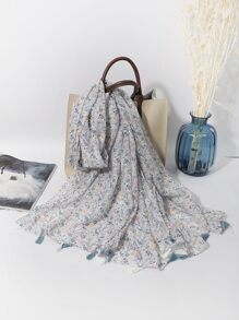 碎花流蘇裝飾圍巾 - 彩色 - 查看 1