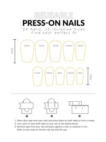 24入組長棺材形藍色漸層胭脂粉法式心形圖案假指甲+1張膠帶+1片指甲銼，貼式假指甲美甲用品 - 彩色 - 查看 2