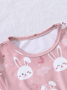 Niñas Vestido con estampado de conejo bajo con fruncido - Rosa - Ver 3