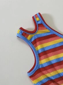 Toddler Girls Colourful Striped Cut Out Asymmetrical Neck Dress - Multicolor - View 3