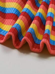 Toddler Girls Colourful Striped Cut Out Asymmetrical Neck Dress - Multicolor - View 4