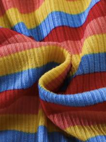 Toddler Girls Colourful Striped Cut Out Asymmetrical Neck Dress - Multicolor - View 5