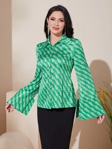 Modelyn Áo sơ mi nữ Chia Nút phía trước Tất cả trên in Thanh lịch - Nhiều màu - Xem 4