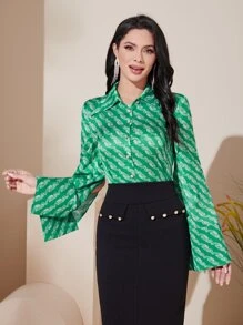 Modelyn Áo sơ mi nữ Chia Nút phía trước Tất cả trên in Thanh lịch - Nhiều màu - Xem 1