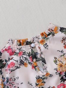 小女童印花泡泡袖褶邊洋裝