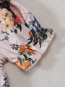 小女童印花泡泡袖褶邊洋裝