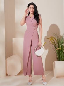 Modelyn Solid Zip Back Wrap Front Jumpsuit