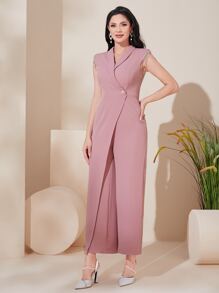 Modelyn Solid Zip Back Wrap Front Jumpsuit