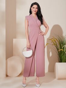 Modelyn Solid Zip Back Wrap Front Jumpsuit